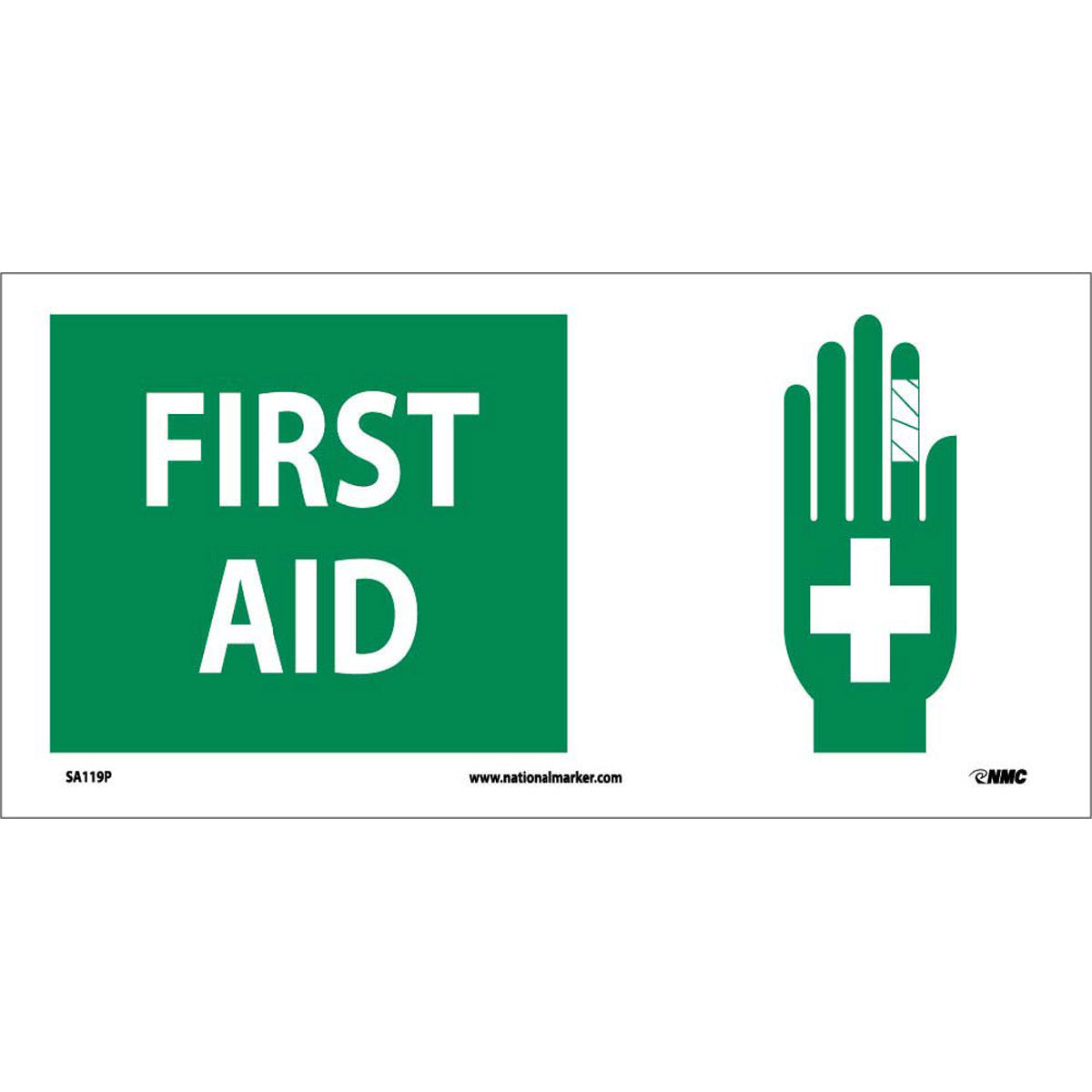 NM 7" X 17" White .0045" Pressure Sensitive Vinyl First Aid Sign "FIRST AID"-eSafety Supplies, Inc