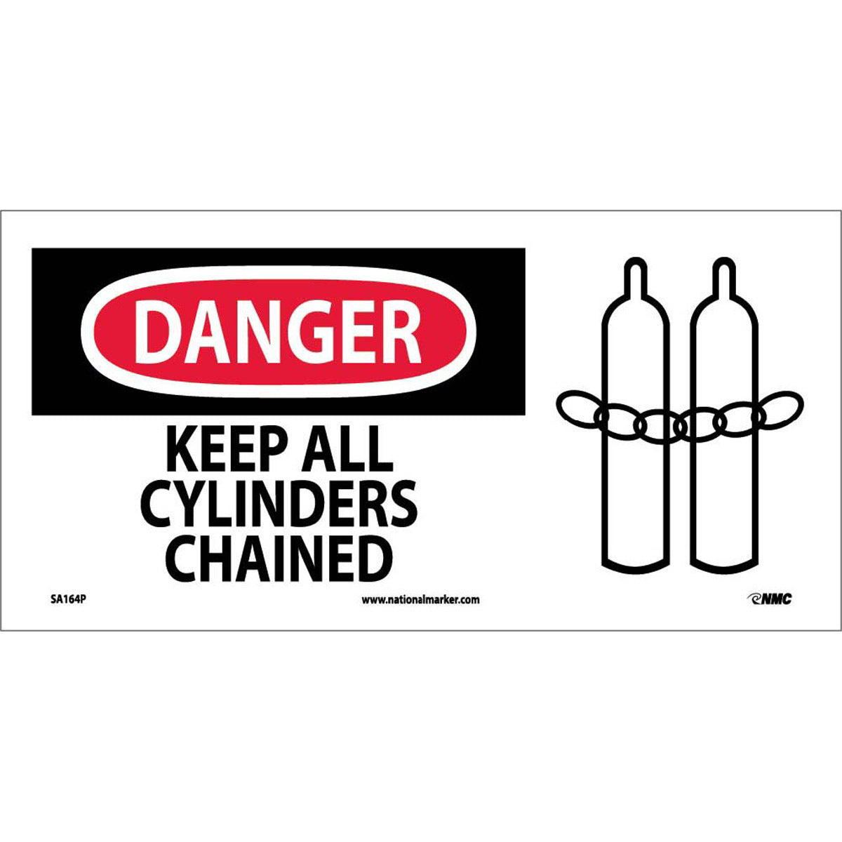 NM 7" X 17" White .0045" Pressure Sensitive Vinyl Cylinder Sign "DANGER KEEP ALL CYLINDERS CHAINED"-eSafety Supplies, Inc