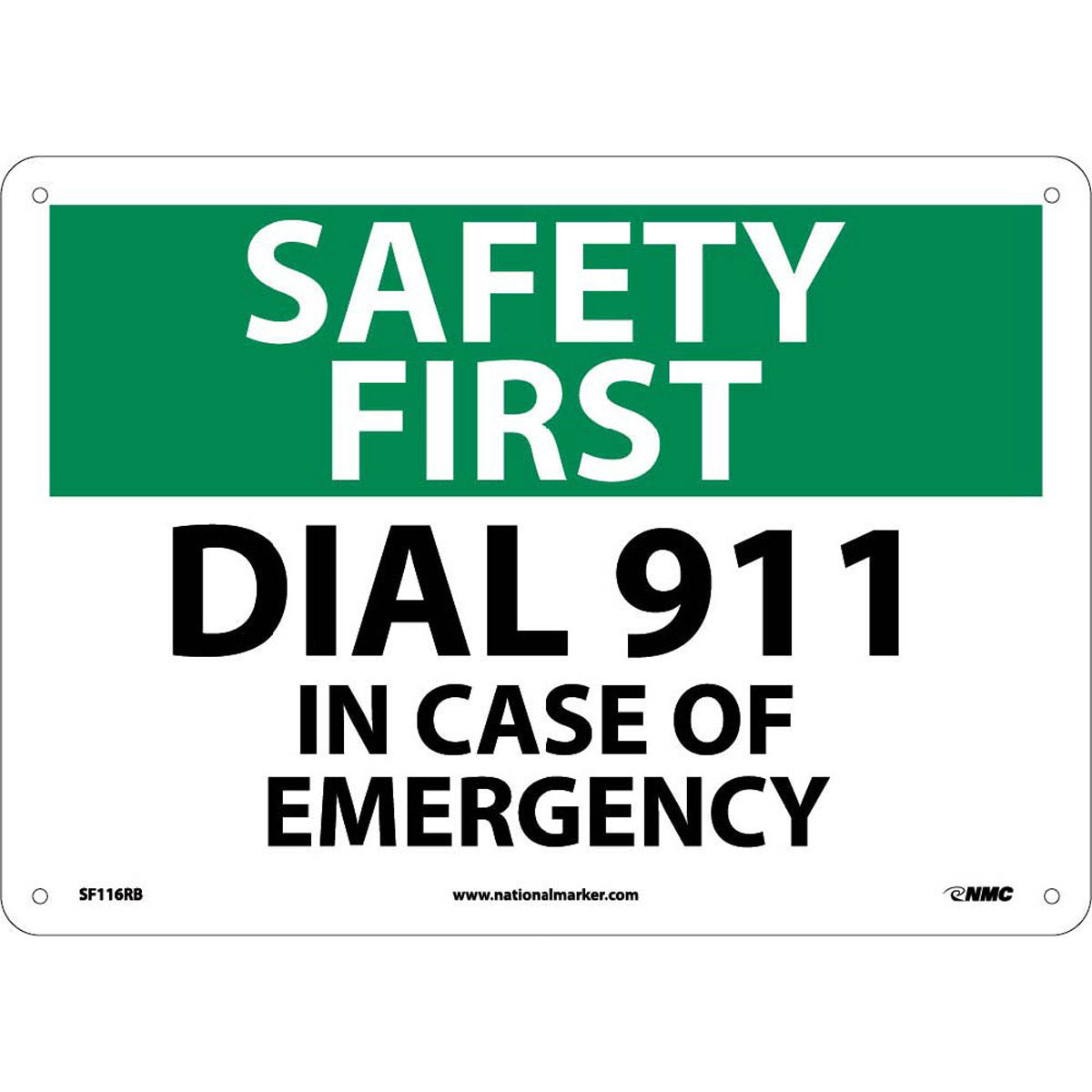 NM 10" X 14" White .05" Rigid Plastic Emergency Dial 911 "DIAL 911 IN CASE OF EMERGENCY"-eSafety Supplies, Inc