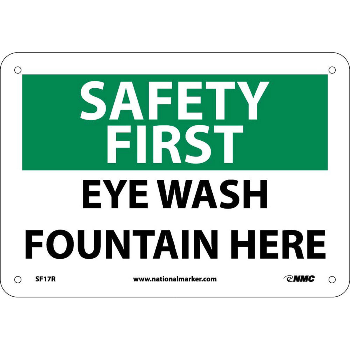 NM 7" X 10" White .05" Rigid Plastic Eye Wash Sign "EYE WASH FOUNTAIN HERE"-eSafety Supplies, Inc