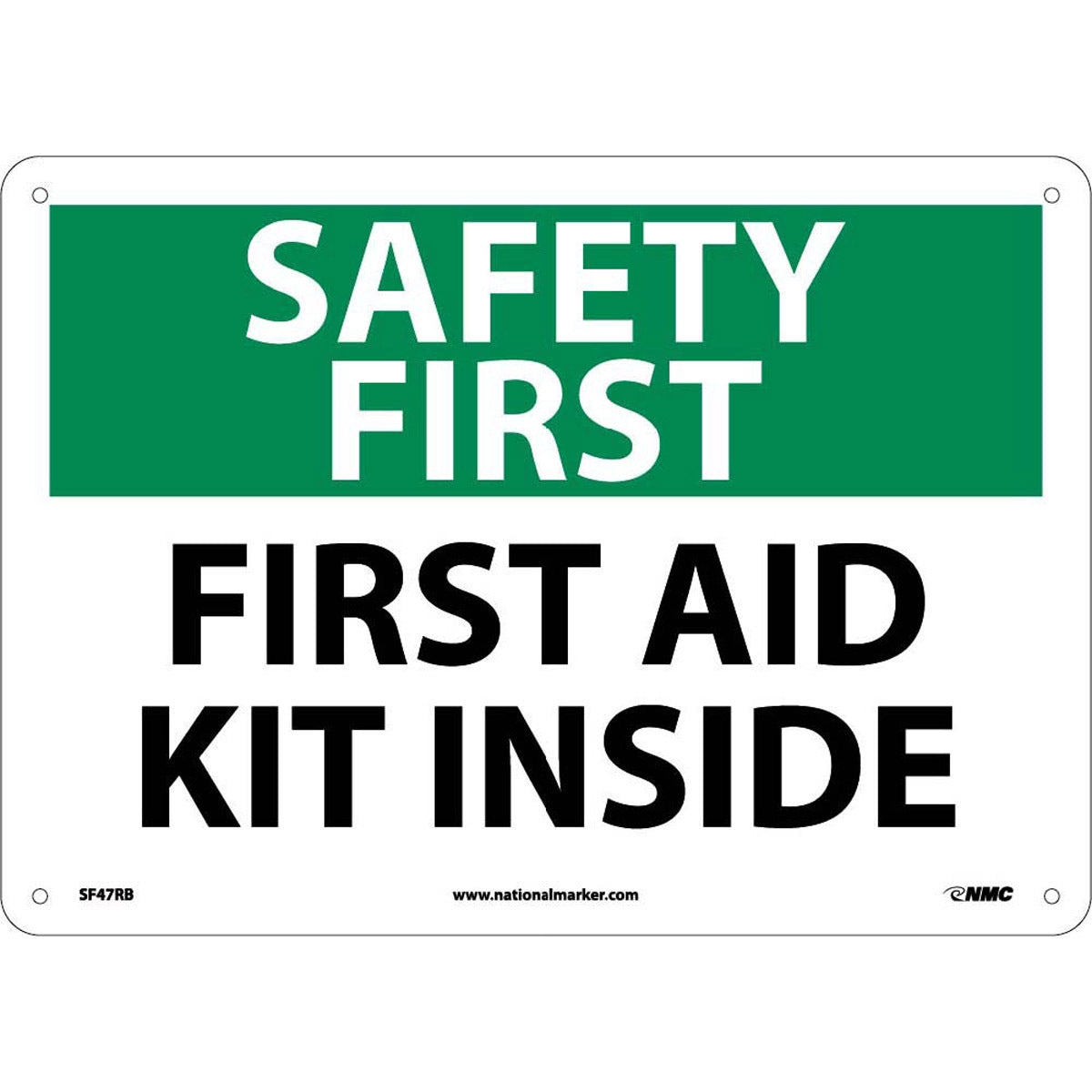 NM 10" X 14" White .05" Rigid Plastic First Aid Kit Sign "FIRST AID KIT INSIDE"-eSafety Supplies, Inc