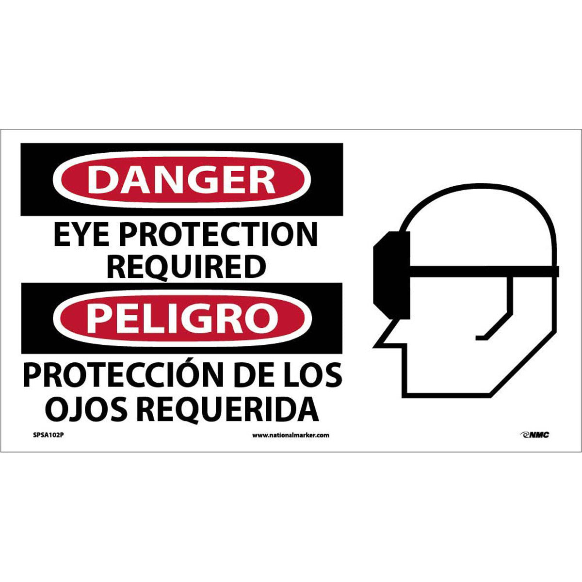 NM 10" X 18" White .0045" Pressure Sensitive Vinyl Spanish/English Bilingual Sign "EYE PROTECTION REQUIRED IN THIS AREA PROTECCIÓN DE LOS OJOS REQUERIDA EN ESTA ÁREA"-eSafety Supplies, Inc