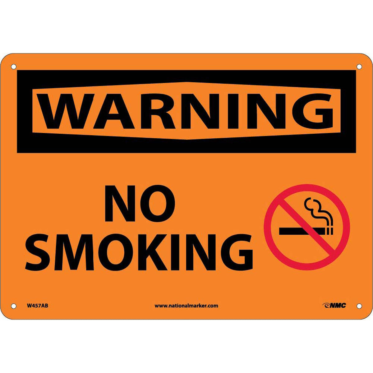 NM 10" X 14" Orange .04" Aluminum Smoking Control Sign "WARNING NO SMOKING"-eSafety Supplies, Inc