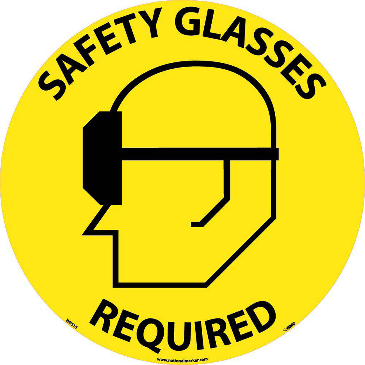 NM 17" X 17" Yellow .0045" Pressure Sensitive Vinyl Walk-On Floor Safety Sign "SAFETY GLASSES REQUIRED"-eSafety Supplies, Inc
