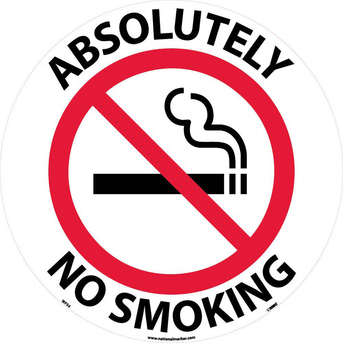 NM 17" X 17" White .0045" Pressure Sensitive Vinyl Walk-On Floor Safety Sign "ABSOLUTELY NO SMOKING"-eSafety Supplies, Inc