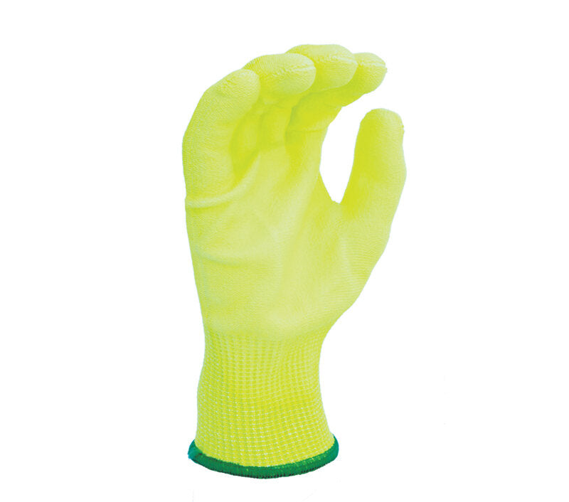 13 Gauge Hi-Vis Yellow HDPE shell, Polyurethane palm coated, ANSI A4 - Dozen