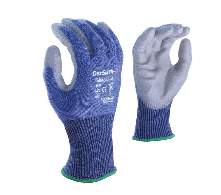 (BT2016PU) 13G Blue HDPE W/Stainless Blended Knit Liner(ANSI CUT A6), Grey Polyurethane Palm Coated Gloves