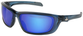 Crews - USS Defense - Safety Glasses With Trans Dark Blue Polycarbonate Frame Blue Diamond Polycarbonate BossMan™ Mirrored, Anti-Scratch, Polarized Dual Lens, TPR Nose Piece, Bayonet Temple, Breakaway Cord And Cleaning Bag-eSafety Supplies, Inc