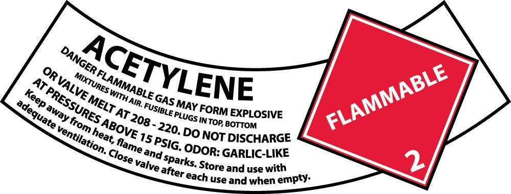 Acetylene Gas Cylinder Shoulder Label - Pack of 25-eSafety Supplies, Inc