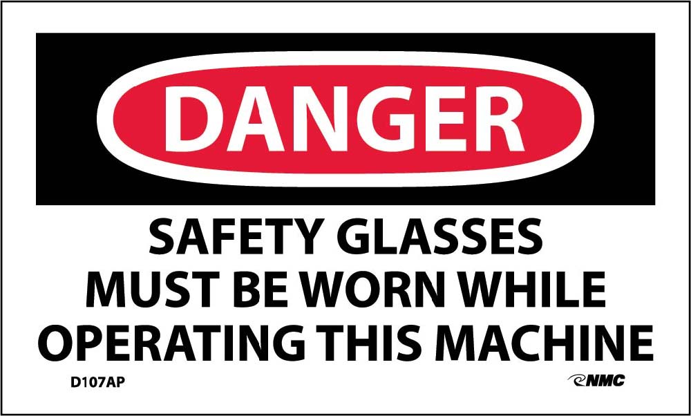 Danger Safety Glasses Must Be Worn Label - 5 Pack-eSafety Supplies, Inc