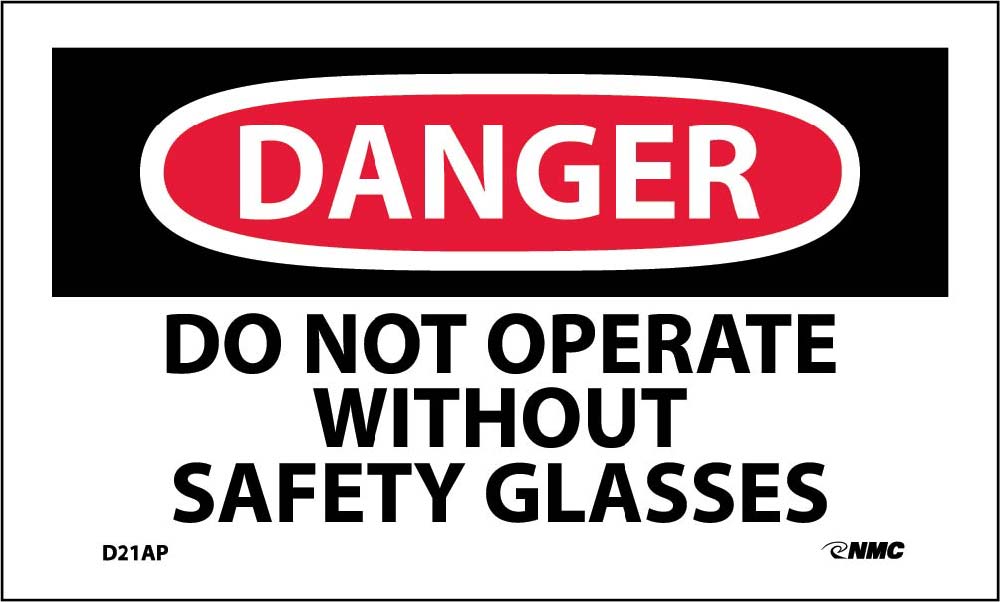 Danger Do Not Operate Without Safety Glasses Label - 5 Pack-eSafety Supplies, Inc