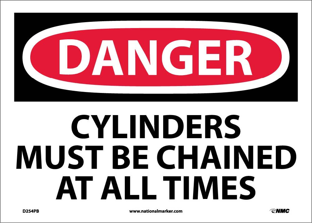 Danger Cylinders Must Be Chained At All Times Sign-eSafety Supplies, Inc