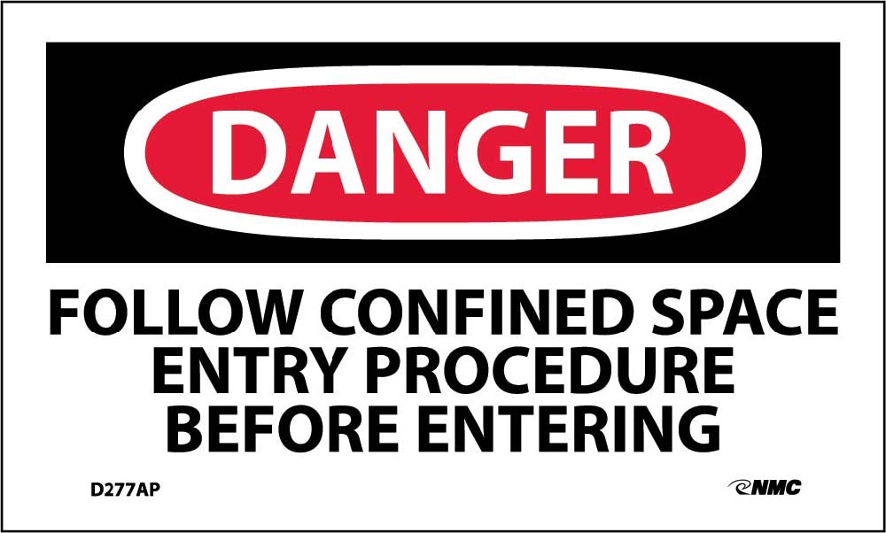 Danger Follow Confined Space Entry Procedure Label - 5 Pack-eSafety Supplies, Inc