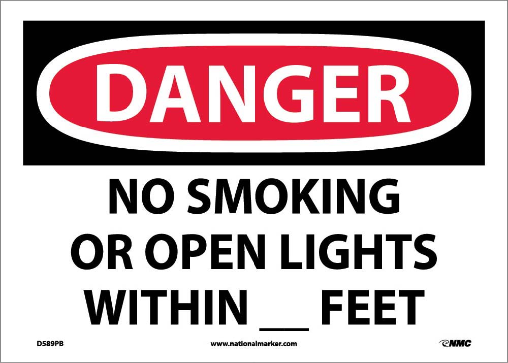 Danger No Smoking Or Open Lights Within __Feet Sign-eSafety Supplies, Inc