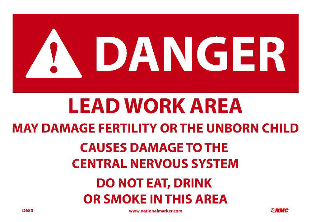 Danger,Lead Work Area,English,10X14,Paper, 100/Pk - D680-eSafety Supplies, Inc