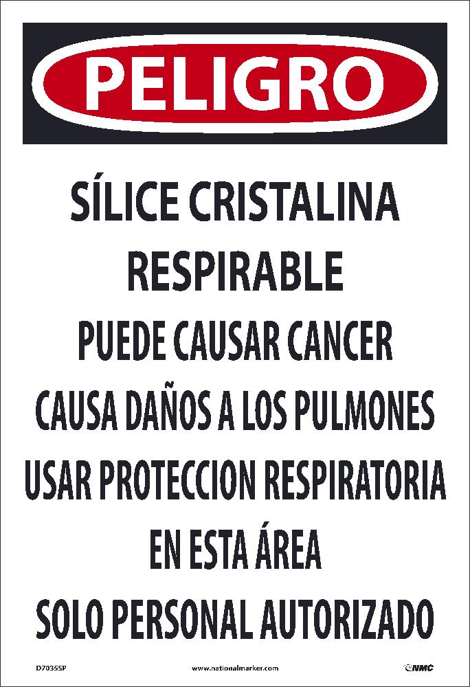 Danger, Respirable Crystalline Silica,Sílice Cristalina Respirable, Spanish,19X13,Paper, 200/Pk - D7035SP-eSafety Supplies, Inc