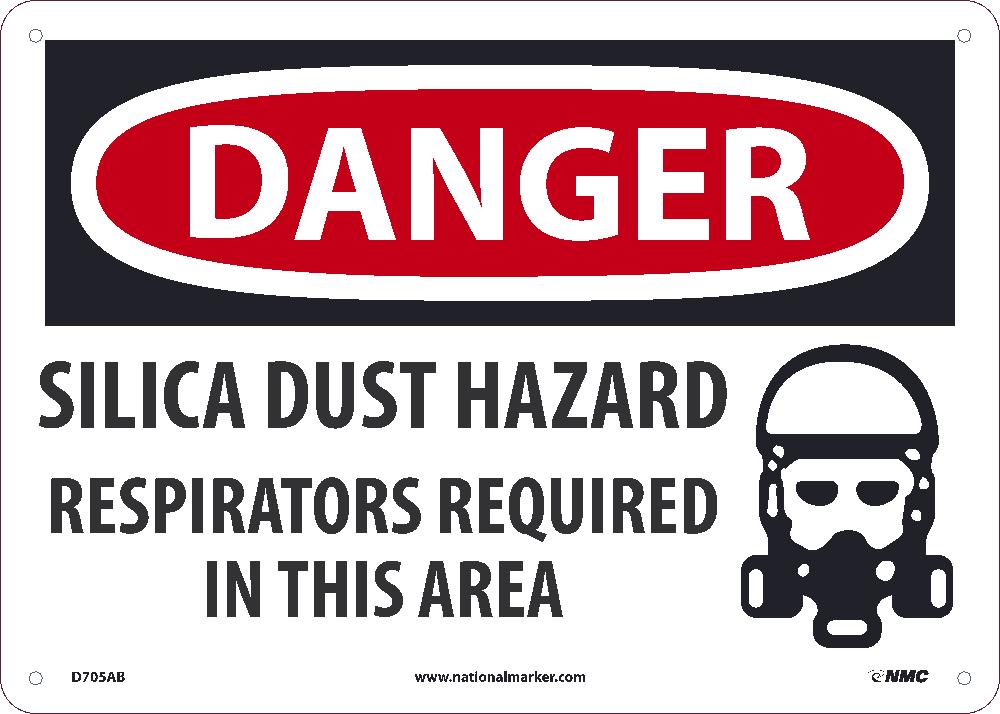 Danger, Silica Dust Hazard Respirators Required, 10X14, .040 Alum - D705AB-eSafety Supplies, Inc