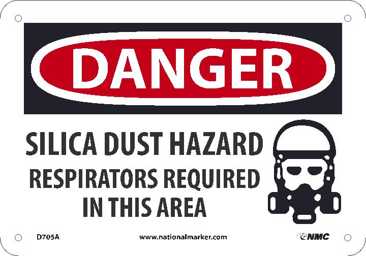 Danger, Silica Dust Hazard Respirators Required, 7X10, .040 Alum - D705A-eSafety Supplies, Inc