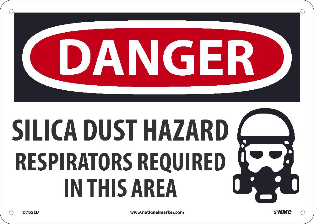 Danger, Silica Dust Hazard Respirators Required, 10X14, Fiberglass - D705EB-eSafety Supplies, Inc
