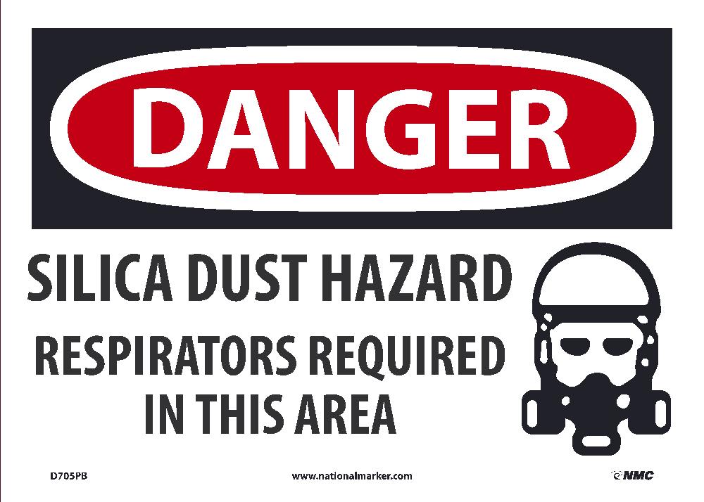 Danger, Silica Dust Hazard Respirators Required, 10X14, Ps Vinyl - D705PB-eSafety Supplies, Inc