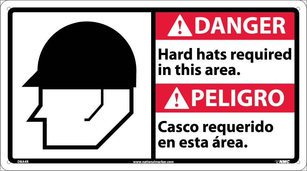 Danger Hard Hats Required In This Area Sig - Bilingual-eSafety Supplies, Inc