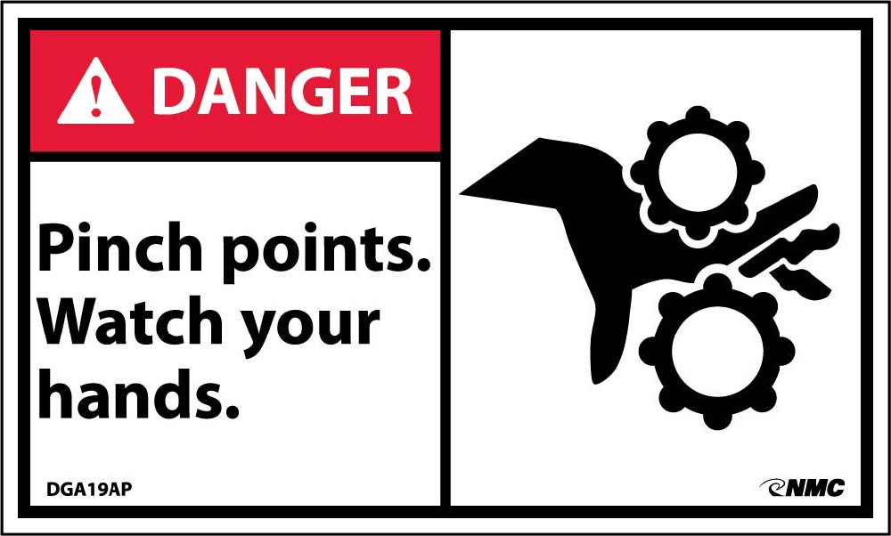 Danger Pinch Points Watch Your Hands Label - 5 Pack-eSafety Supplies, Inc