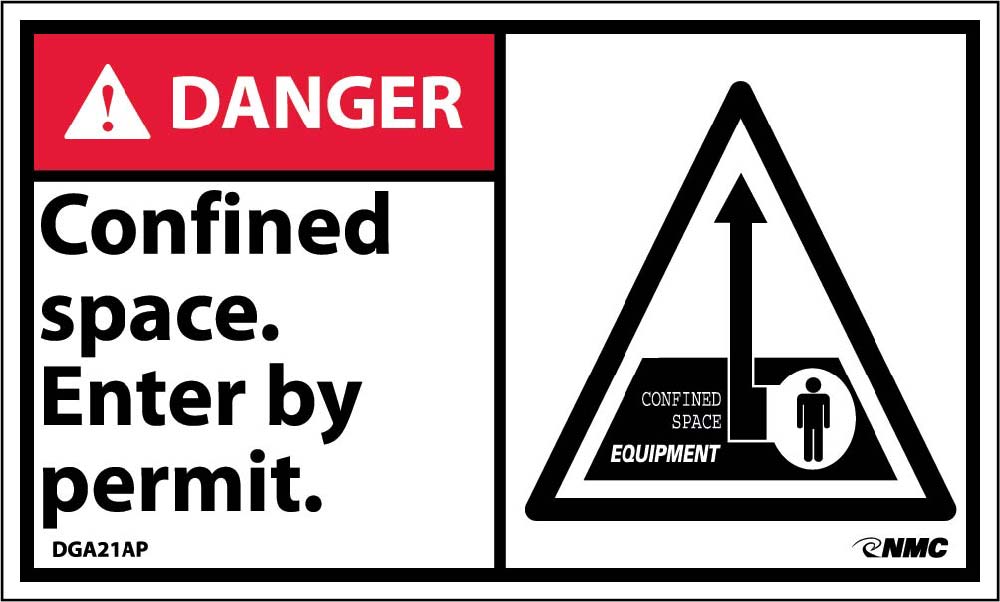 Danger Confined Space Enter By Permit Label - 5 Pack-eSafety Supplies, Inc