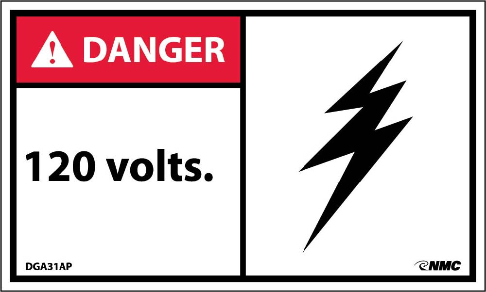 Danger 120 Volts Label - 5 Pack-eSafety Supplies, Inc