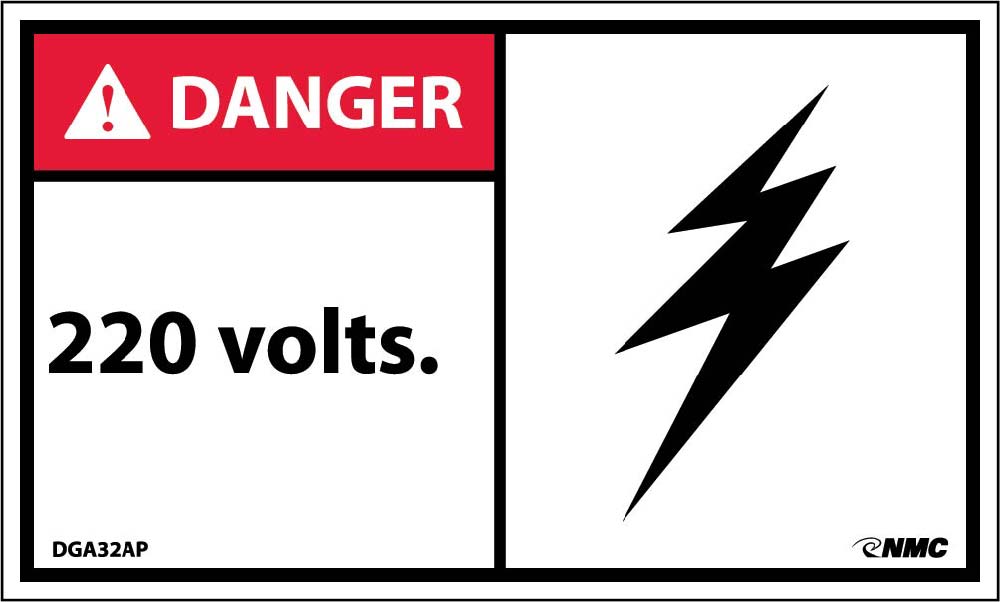 Danger 220 Volts Label - 5 Pack-eSafety Supplies, Inc