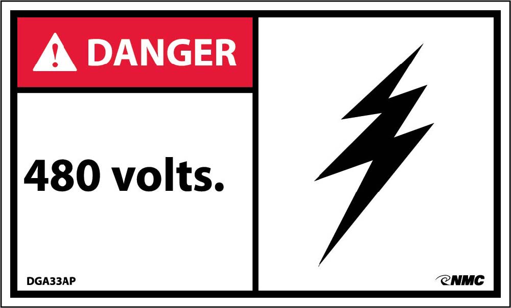 Danger 480 Volts Label - 5 Pack-eSafety Supplies, Inc
