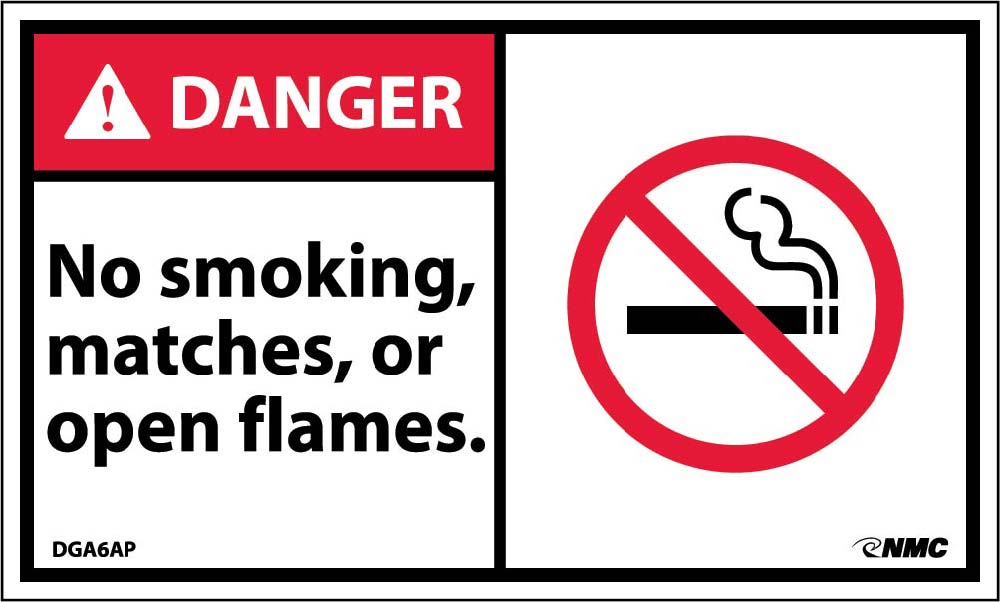 Danger No Smoking Matches Or Open Flames Label - 5 Pack-eSafety Supplies, Inc