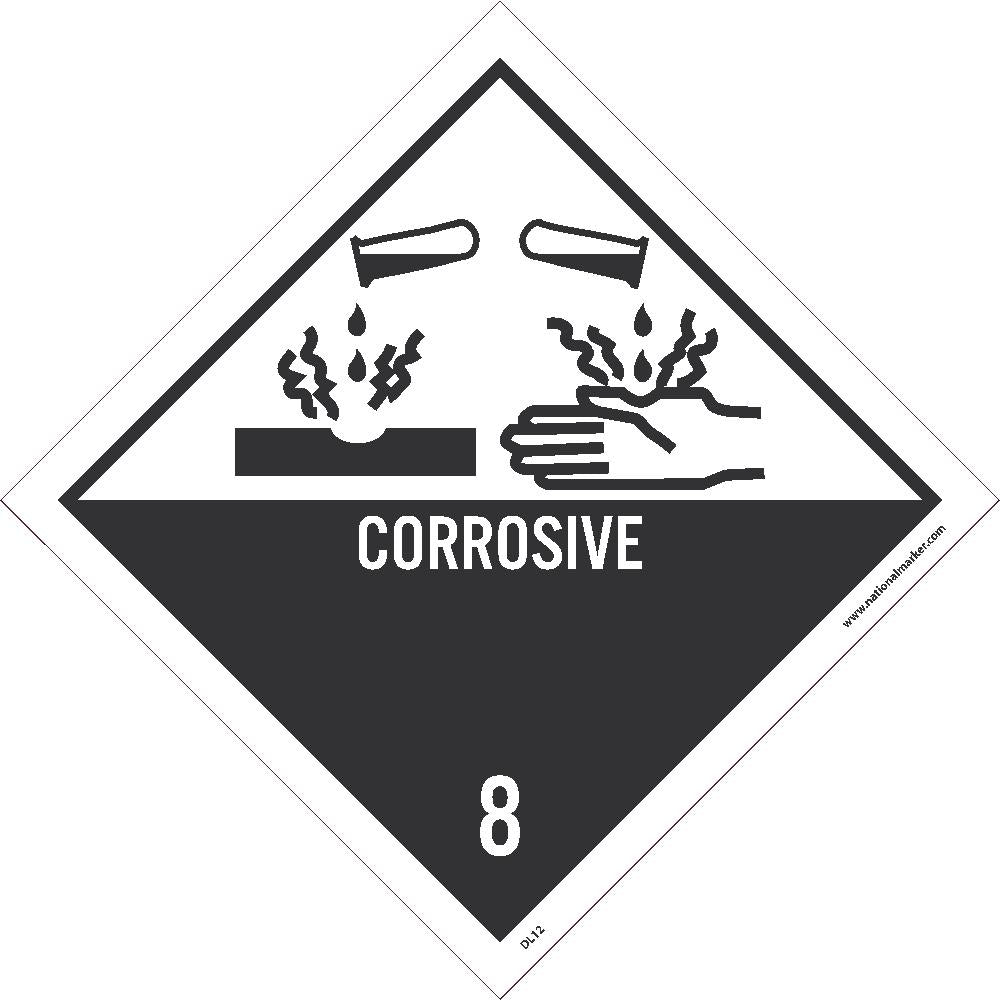 Corrosive 8 Graphic Dot Placard Label - Roll-eSafety Supplies, Inc