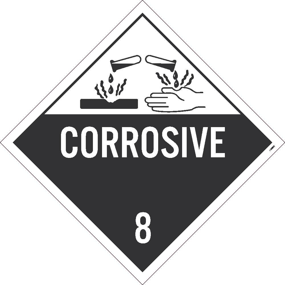 Placard, Corrosive 8, 10.75X10.75, Removable Ps Vinyl, Pack 10 - DL12PR10-eSafety Supplies, Inc