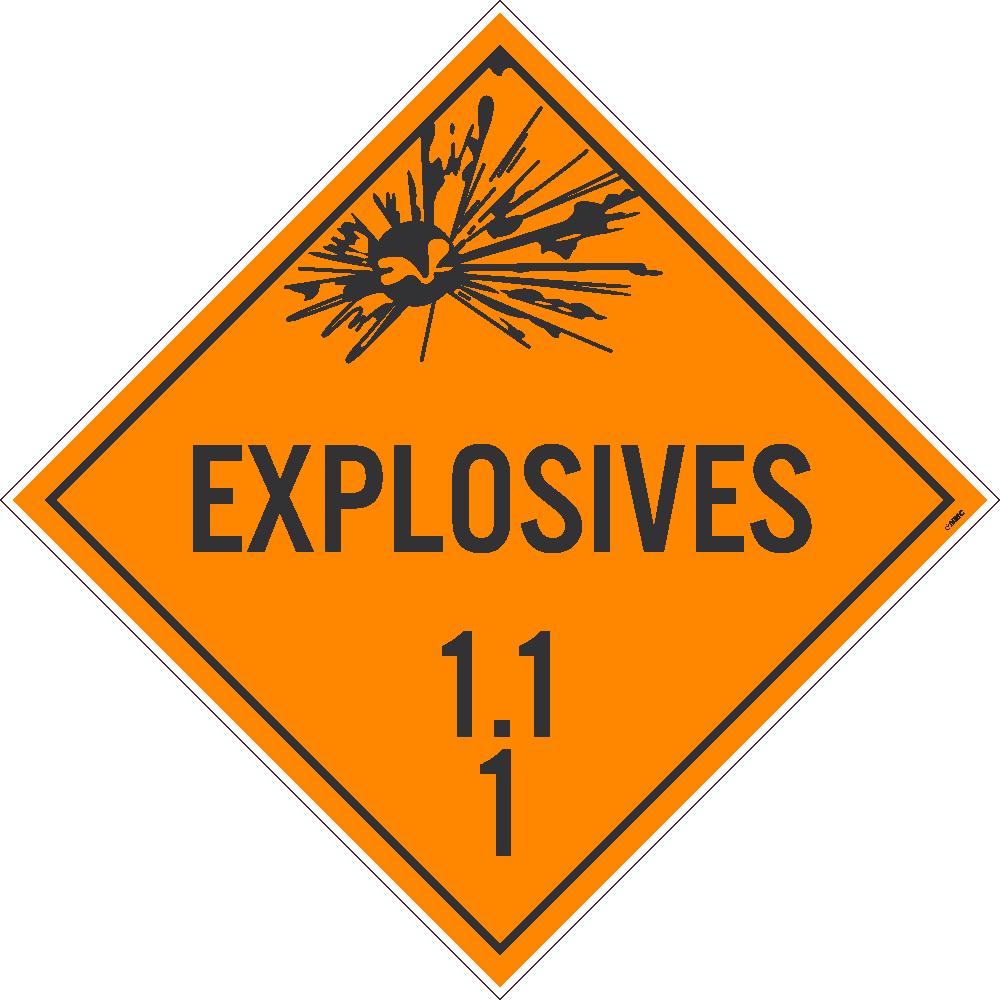 Placard, Explosives 1.1 1, 10.75X10.75, Removable Ps Vinyl - DL130PR-eSafety Supplies, Inc