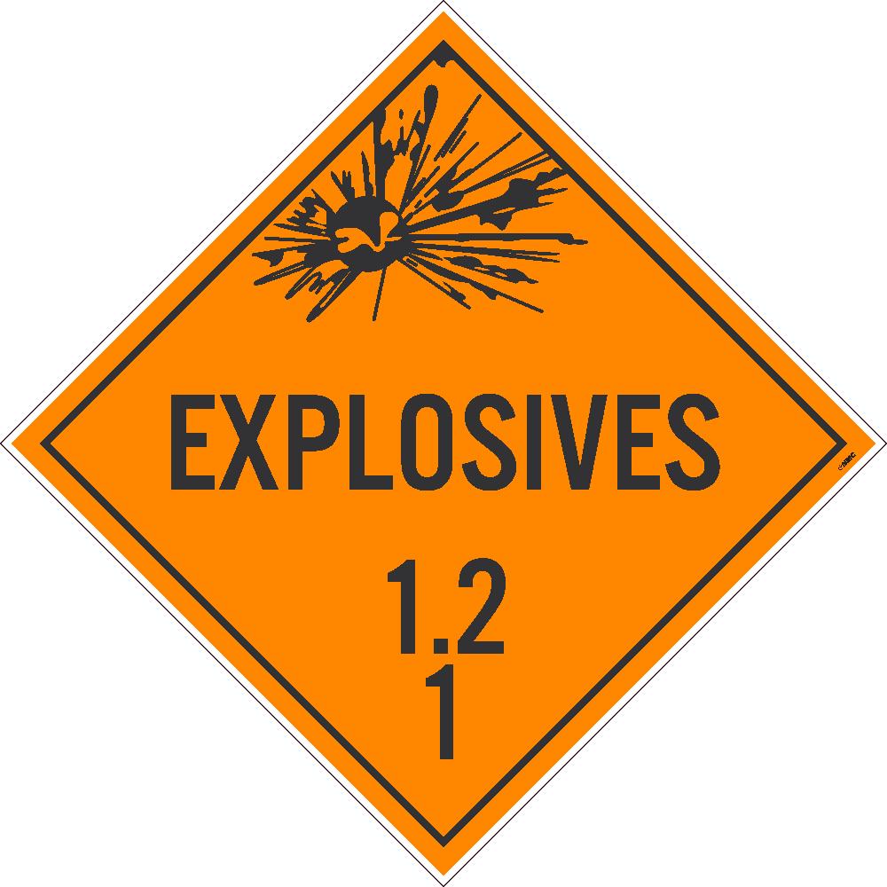 Placard, Explosives 1.2 1, 10.75X10.75, Pressure Sensitive Vinyl .0045, Pack 100 - DL131P100-eSafety Supplies, Inc