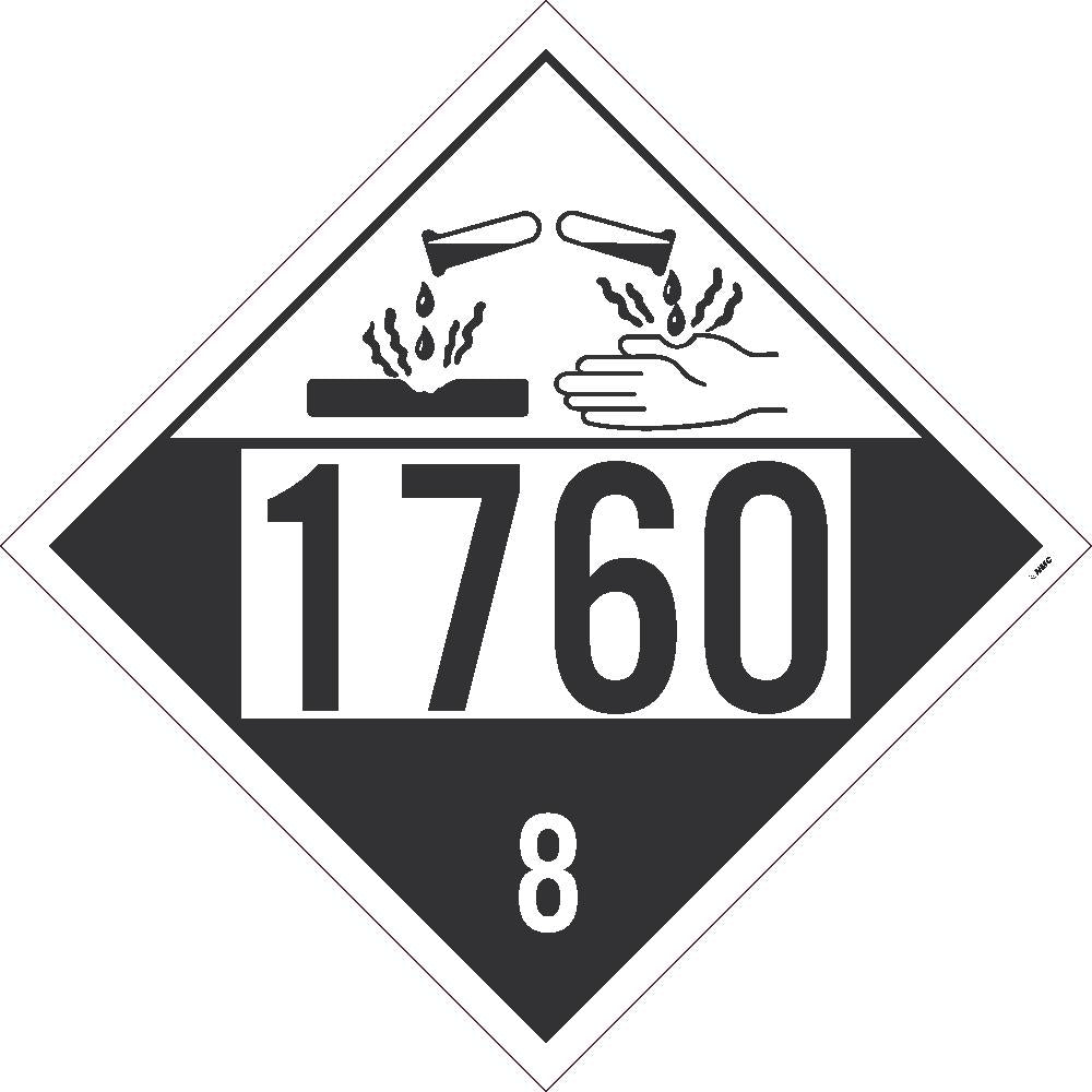 Placard, Corrosive Liquid, 1760 8, 10.75X10.75, Pressure Sensitive Vinyl .0045, Pack 10 - DL146BP10-eSafety Supplies, Inc