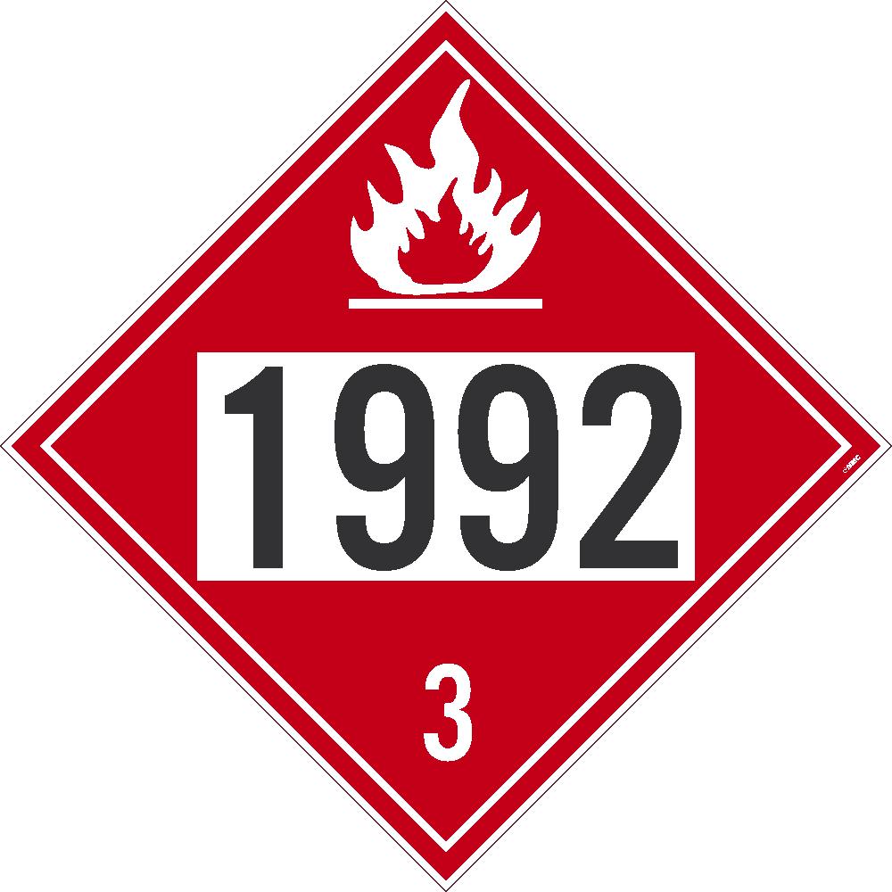 Placard, Flammable 1992 3, 10.75X10.75, Removable Ps Vinyl, Pack 50 - DL183PR50-eSafety Supplies, Inc