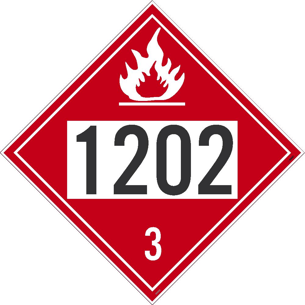 Placard, Diesel, Four Digit 1202, 10.75X10.75, Removable Pressure Sensitive Vinyl .0045, Pack 25 - DL193PR25-eSafety Supplies, Inc
