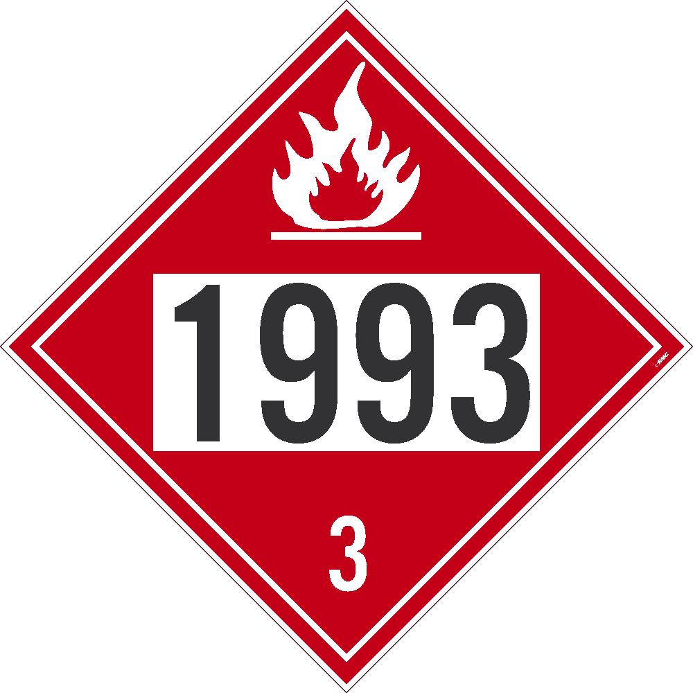Placard, Flammable Liquid, Four Digit 1993, 10.75X10.75, Removable Ps Vinyl, Pack 50 - DL40BPR50-eSafety Supplies, Inc