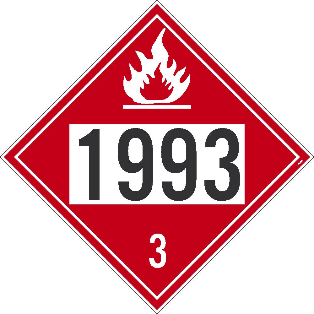 Placard, Flammable Liquid, Four Digit 1993, 10.75X10.75, Tag Board, Card Stock, Pack 50 - DL40BTB50-eSafety Supplies, Inc