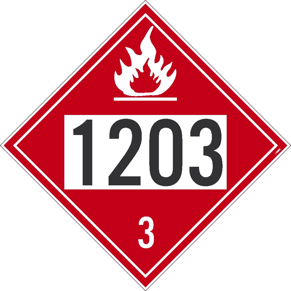 Placard, Gasoline, Four Digit 1203, 10.75X10.75, Removable Ps Vinyl - DL41BPR-eSafety Supplies, Inc