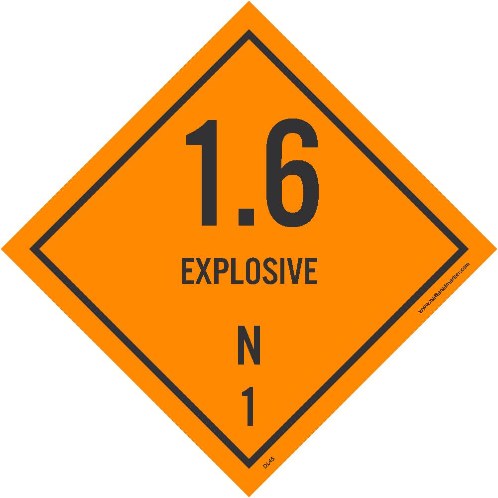 Dot Shipping Labels, 1.6 Explosives, 4X4, Ps Vinyl, 25/Pk - DL45AP-eSafety Supplies, Inc