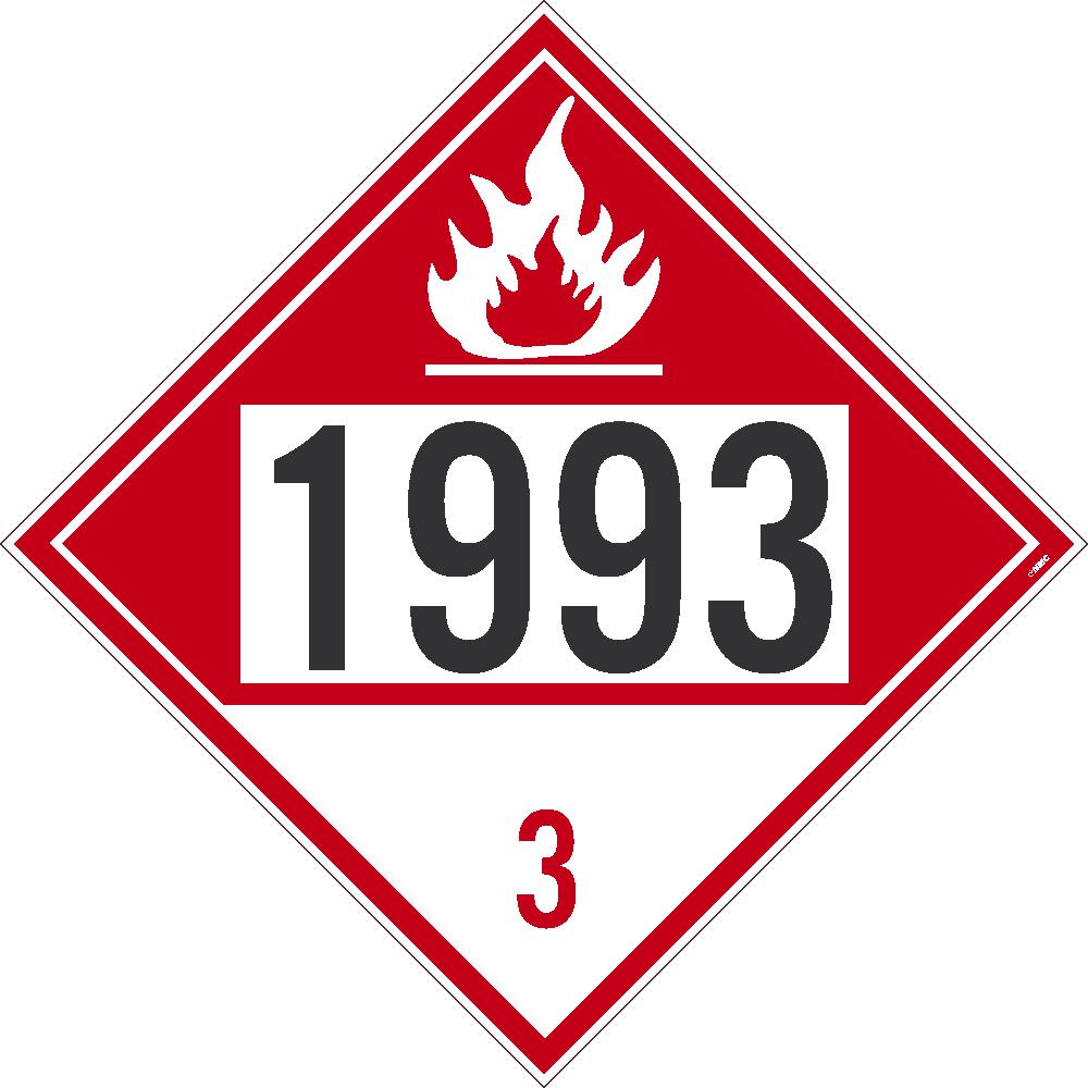 Placard, Flammable, Four Digit 1993, 10.75X10.75, Pvc, Flexible Pvc, .015 Unrippable Vinyl - DL73BUV-eSafety Supplies, Inc