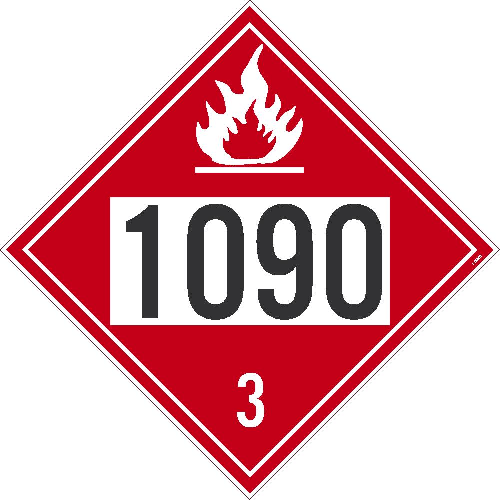 Placard, Acetone, Four Digit 1090, 10.75X10.75, Tag Board, Card Stock, Pack 50 - DL83BTB50-eSafety Supplies, Inc