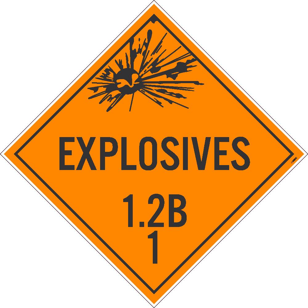 Placard, Explosives 1.2B 1, 10.75X10.75, Pvc, Flexible Pvc, .015 Unrippable Vinyl, Pack 25 - DL90UV25-eSafety Supplies, Inc