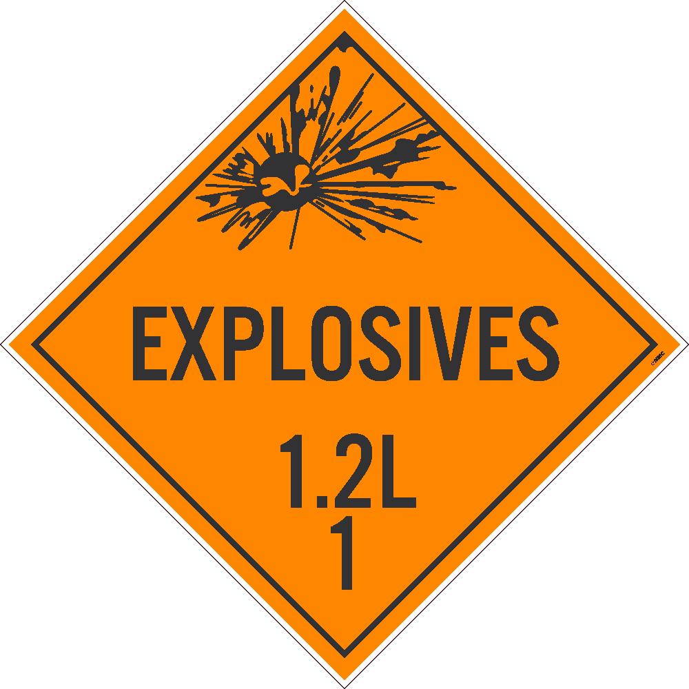 Placard, Explosives 1.2L 1, 10.75X10.75, Removable Ps Vinyl, Pack 50 - DL91PR50-eSafety Supplies, Inc