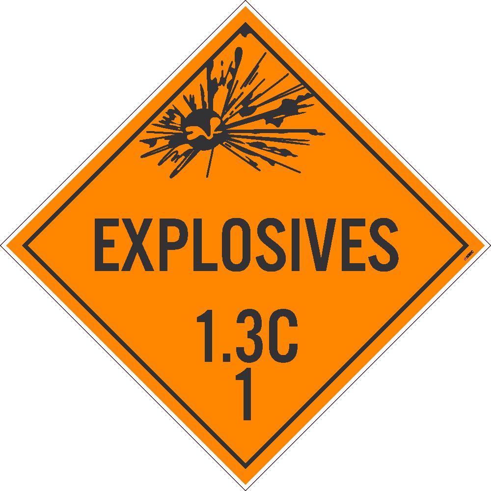 Placard, Explosives 1.3C 1, 10.75X10.75, Removable Ps Vinyl, Pack 100 - DL92PR100-eSafety Supplies, Inc