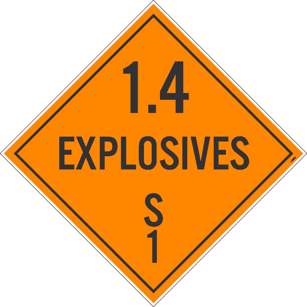 Placard, 1.4 Explosives S 1, 10.75X10.75, Pressure Sensitive Vinyl .0045, Pack 100 - DL94P100-eSafety Supplies, Inc