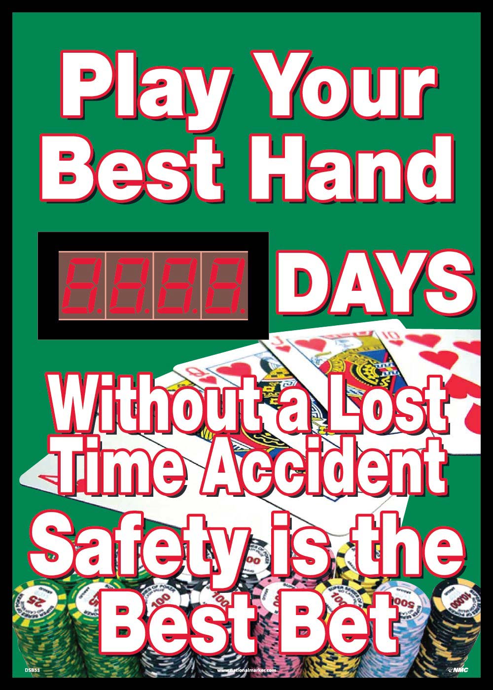 Play Your Hand Days Without A Lost Time Accident Scoreboard-eSafety Supplies, Inc