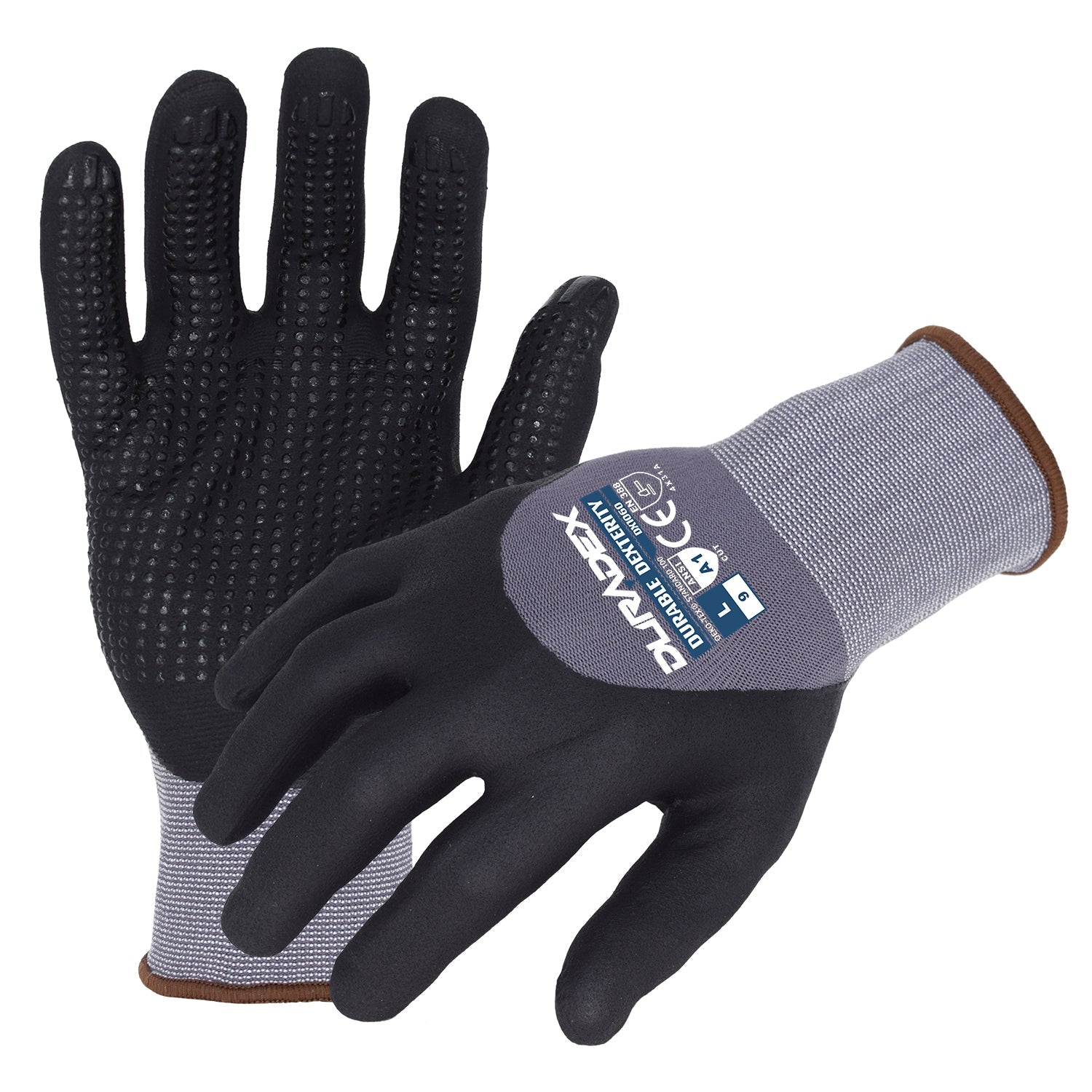 DuraDex® 15-Gauge Seamless Nylon/Spandex Blend Glove with Nitrile Dots on a Micro-Foam Nitrile/PU, 3/4 Coating | DX1060-eSafety Supplies, Inc